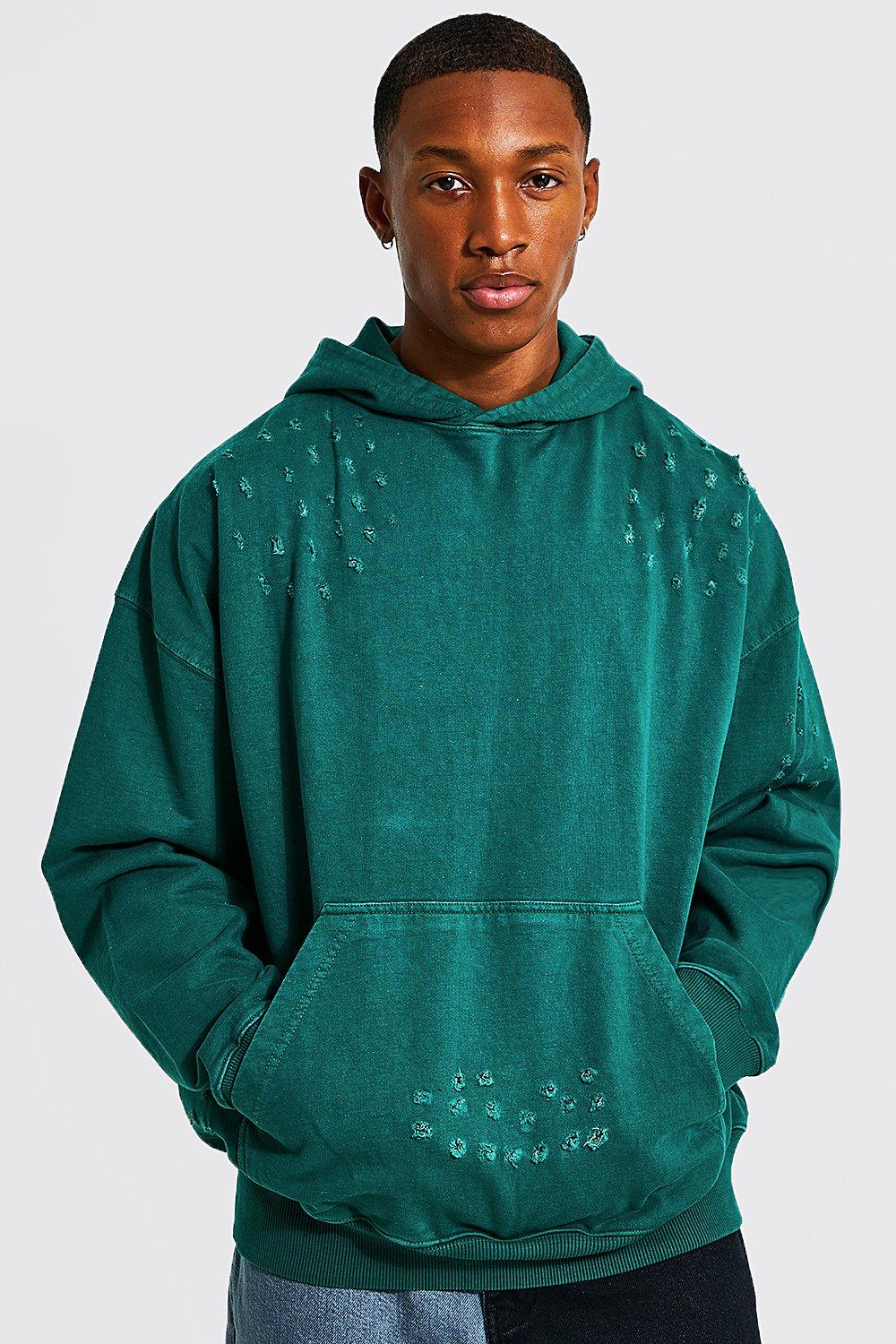 Oversized Distressed Hoodie boohooMAN USA